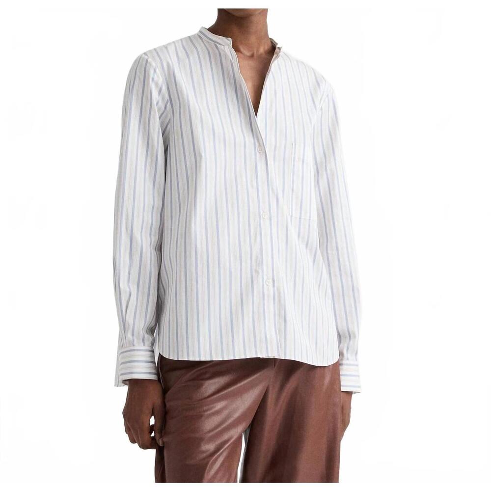 NEW TWP tied down mini awning stripe shirt in white / kentucky blue